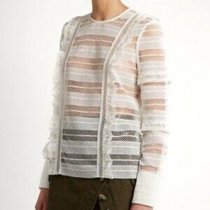 Self-Portrait Long Sleeve White Lace Blouse